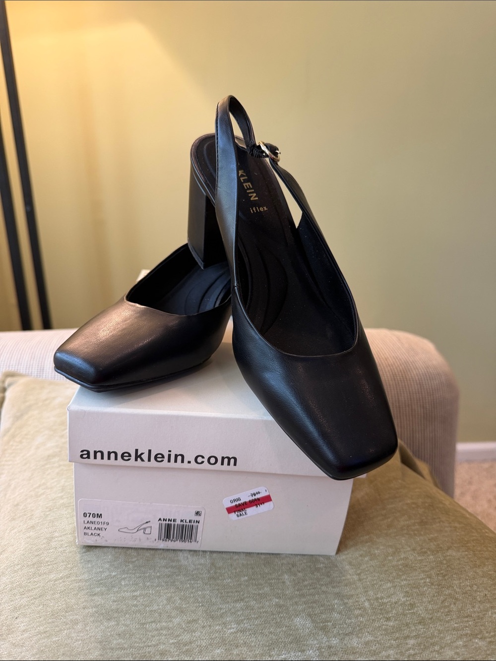 Anne Klein Black Slingback Block Heel Pumps